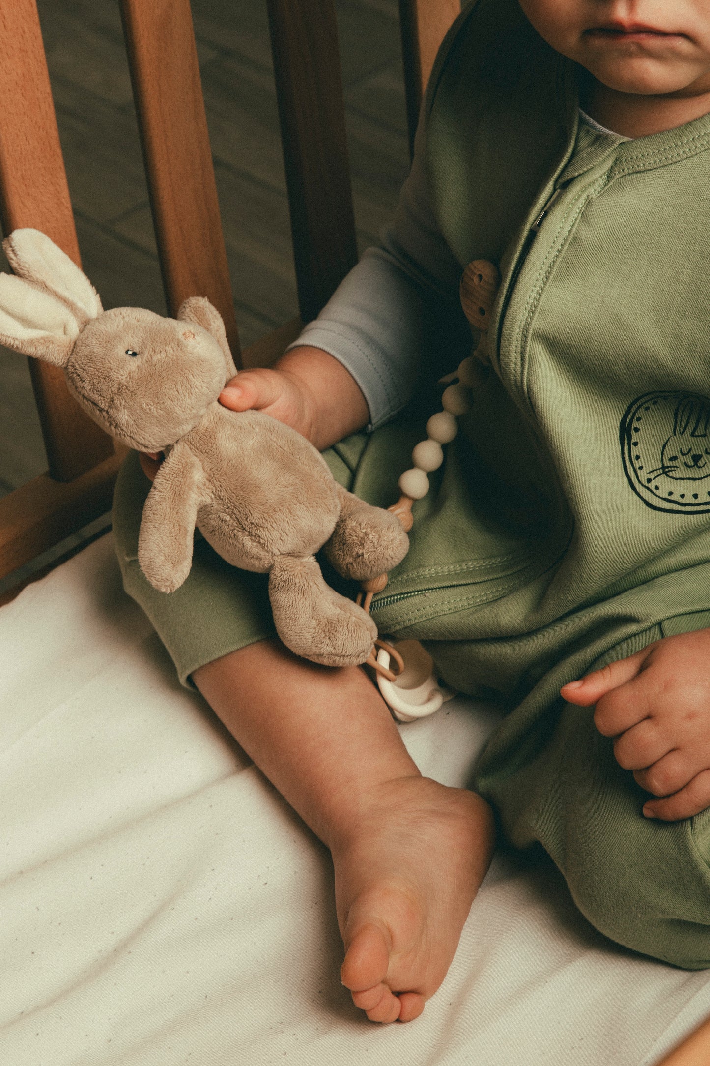 Bunny Sleep Suit with legs in Olive Green- Ages 1-2