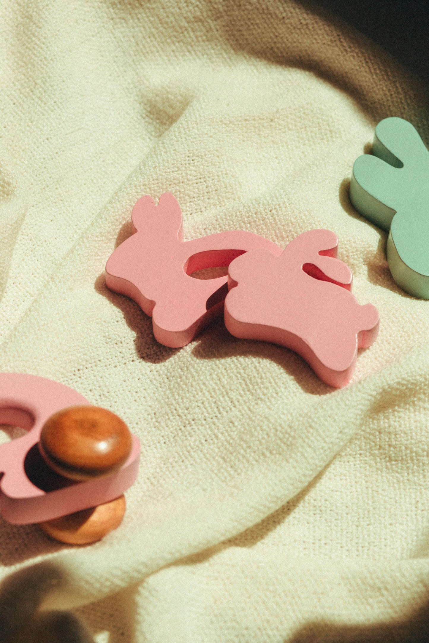 5 Piece Wooden Mini Bunnies Toy Pink