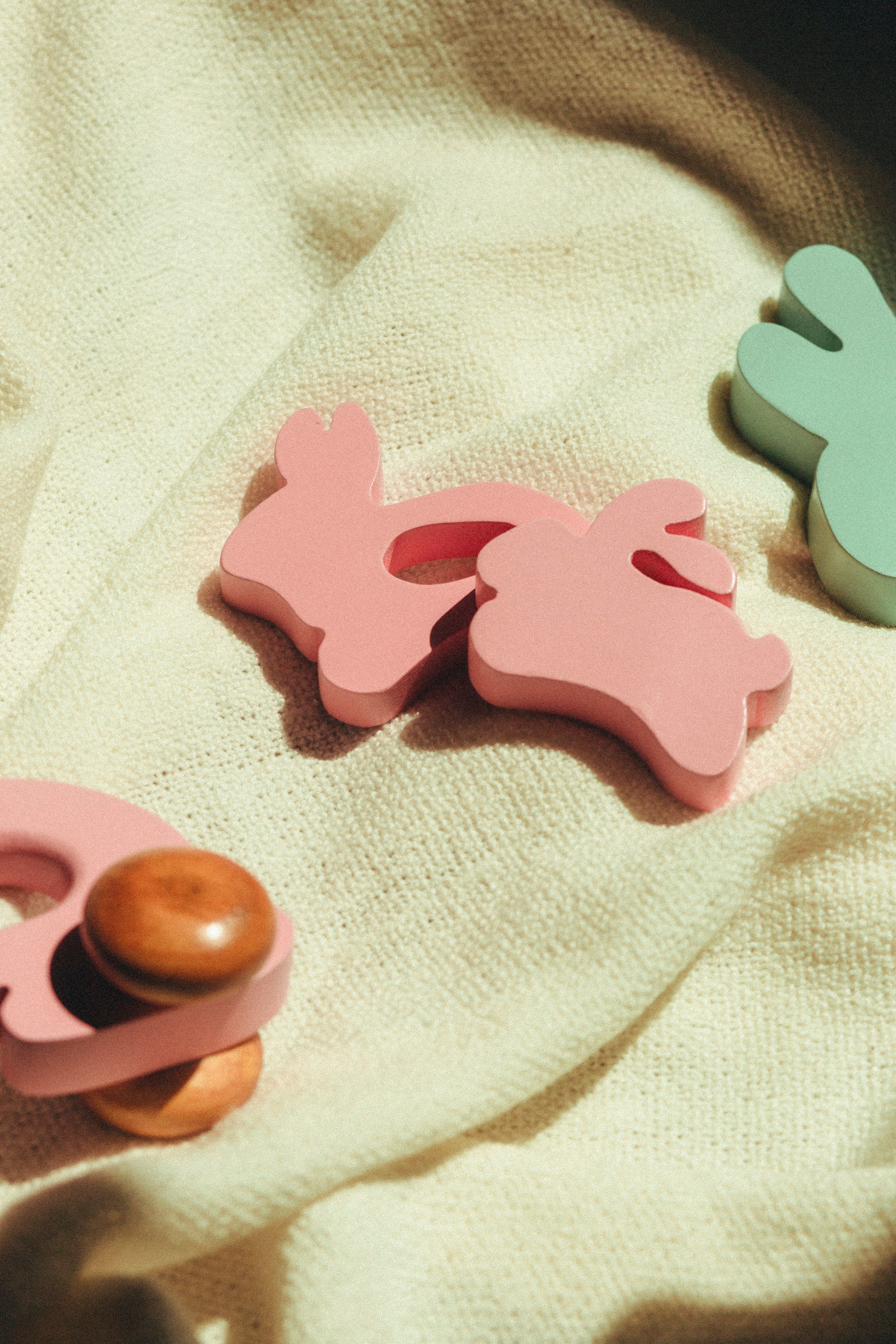 5 Piece Wooden Mini Bunnies Toy Pink