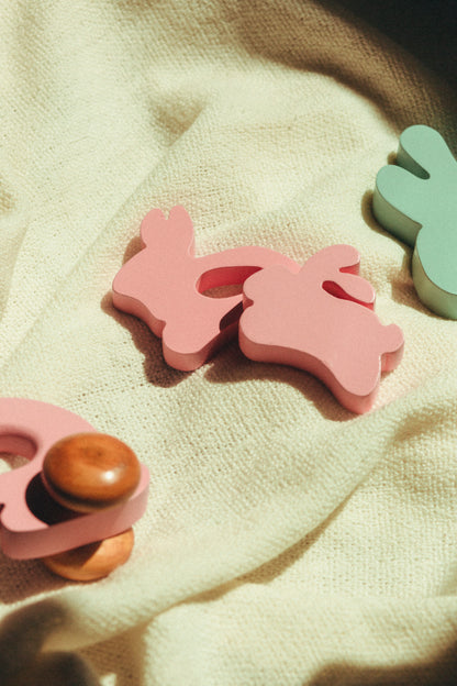 5 Piece Wooden Mini Bunnies Toy Pink