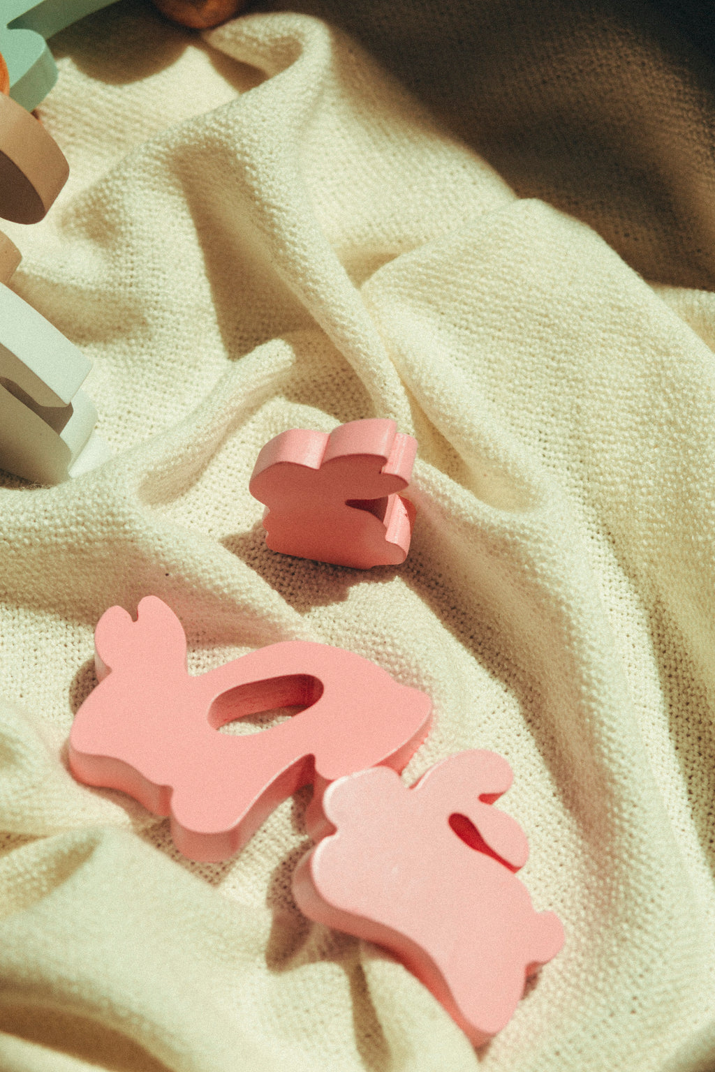 5 Piece Wooden Mini Bunnies Toy Pink