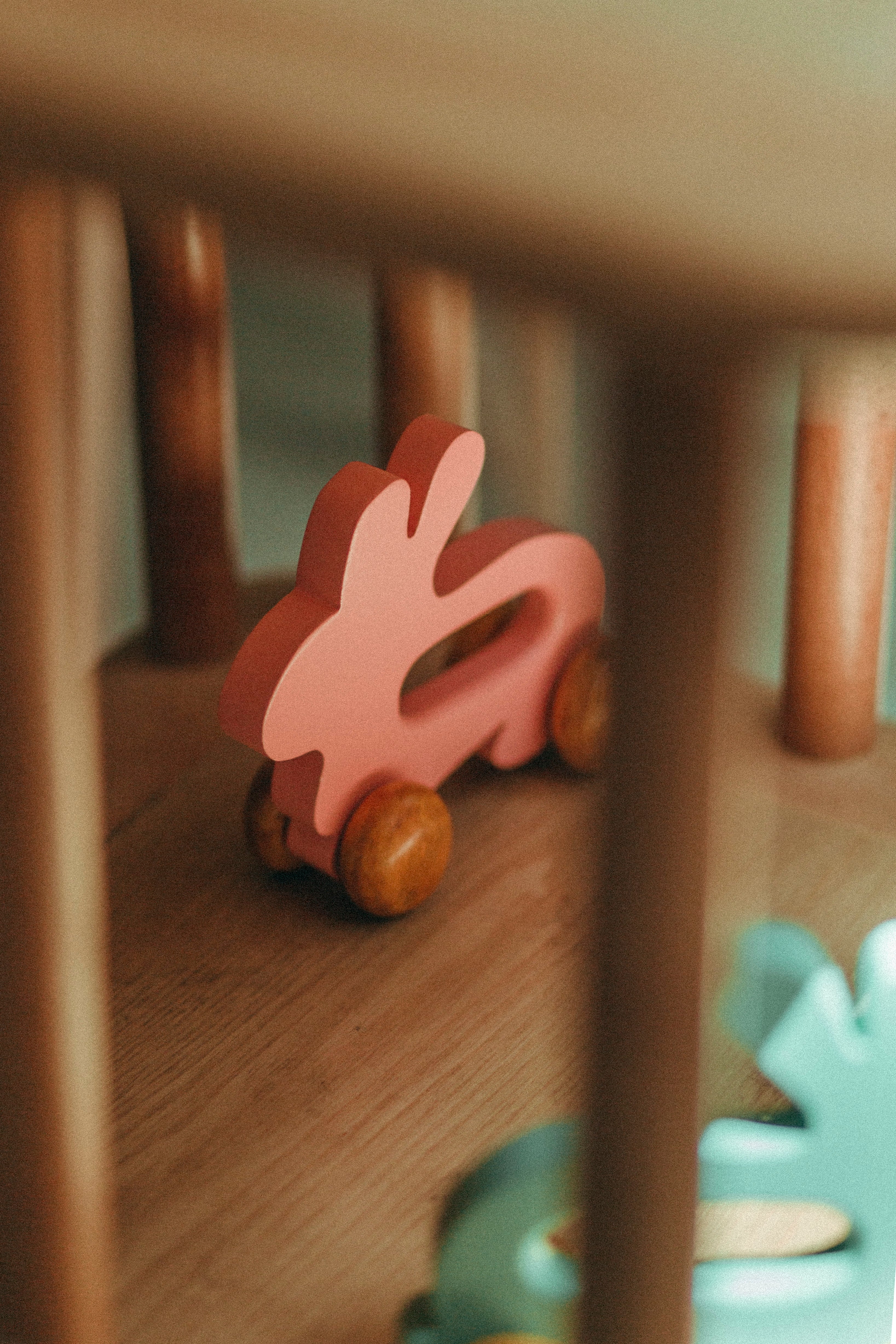 Wooden Bunny Push Toy On Wheels Pink