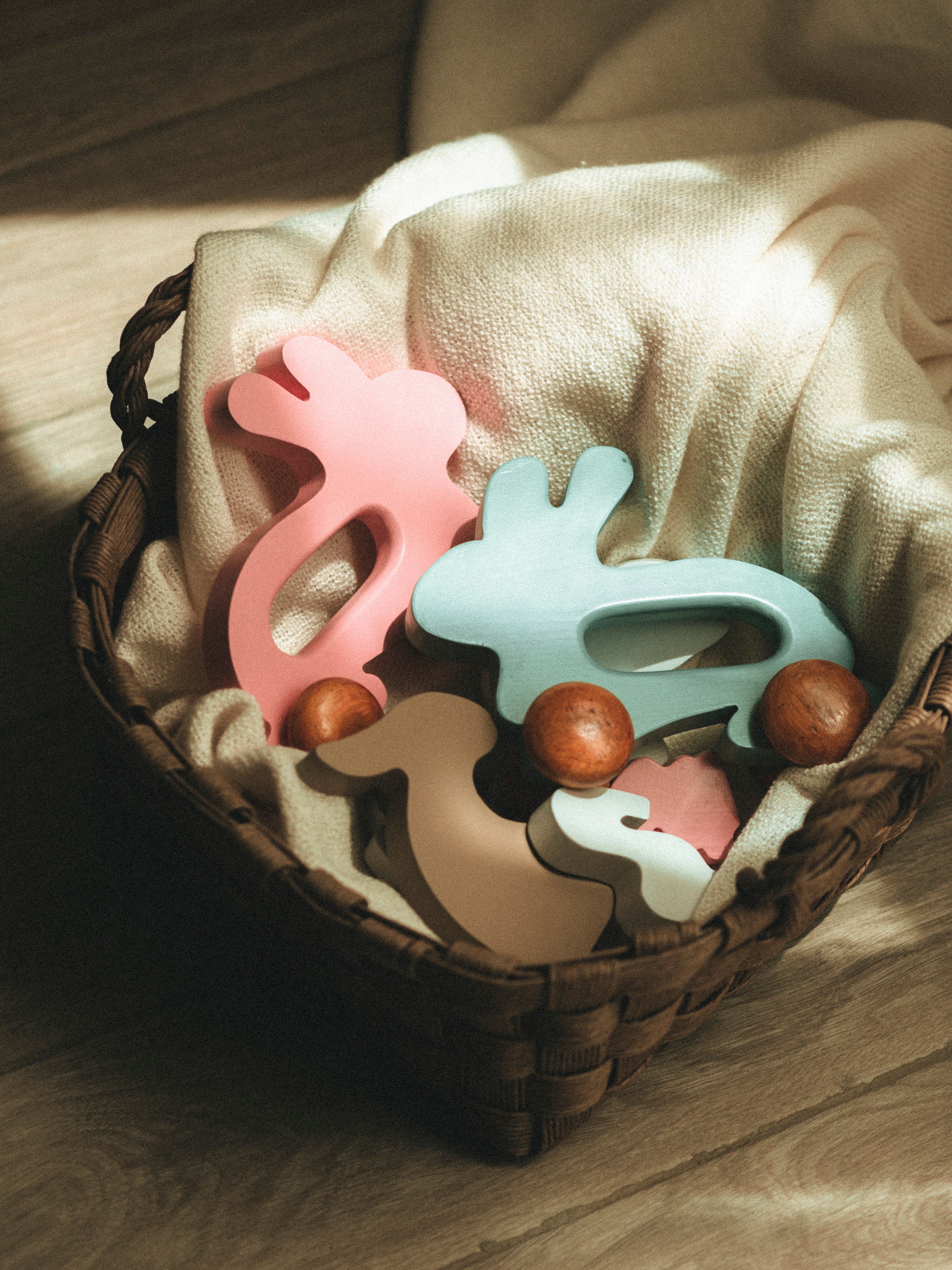 Wooden Bunny Push Toy On Wheels Pink