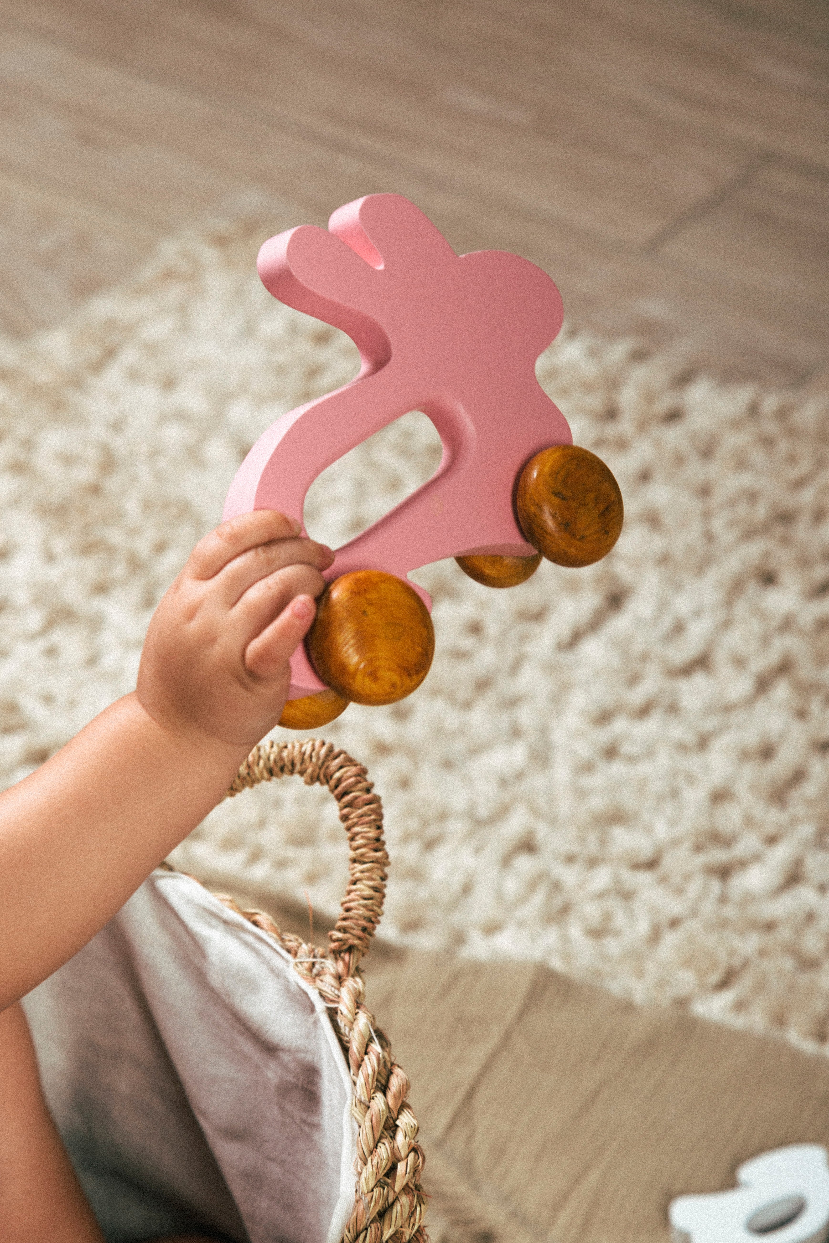 Wooden Bunny Push Toy On Wheels Pink