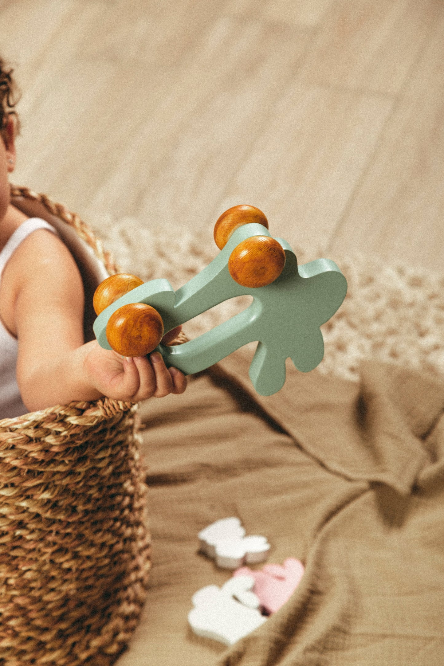 Wooden Bunny Push Toy On Wheels Green