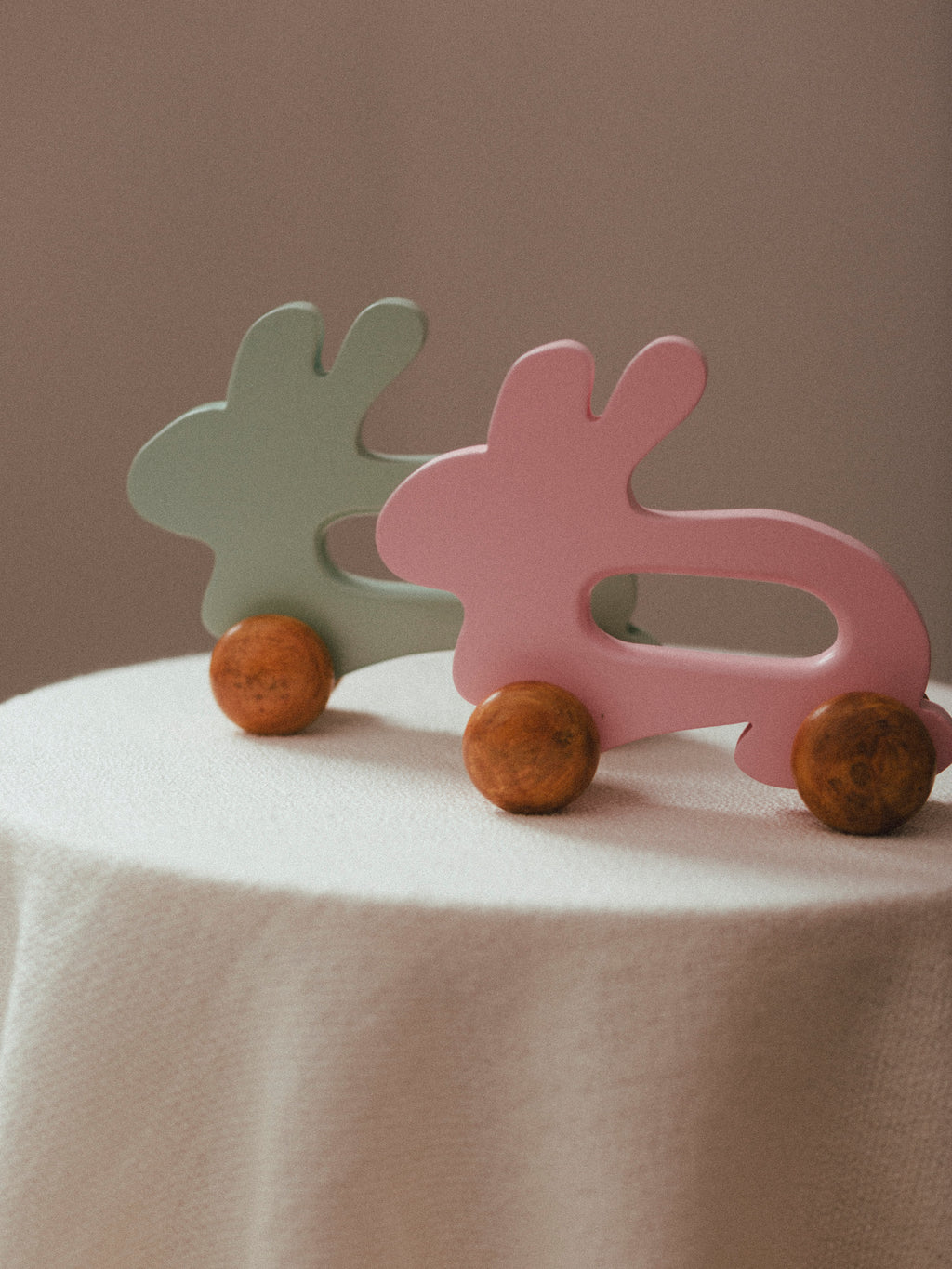 Wooden Bunny Push Toy On Wheels Green