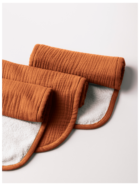 Dual Layer Burp Cloth Burnt Orange - Soft, Absorbent, Perfect for Drool and Spit-Up Protection (Sold per Piece)