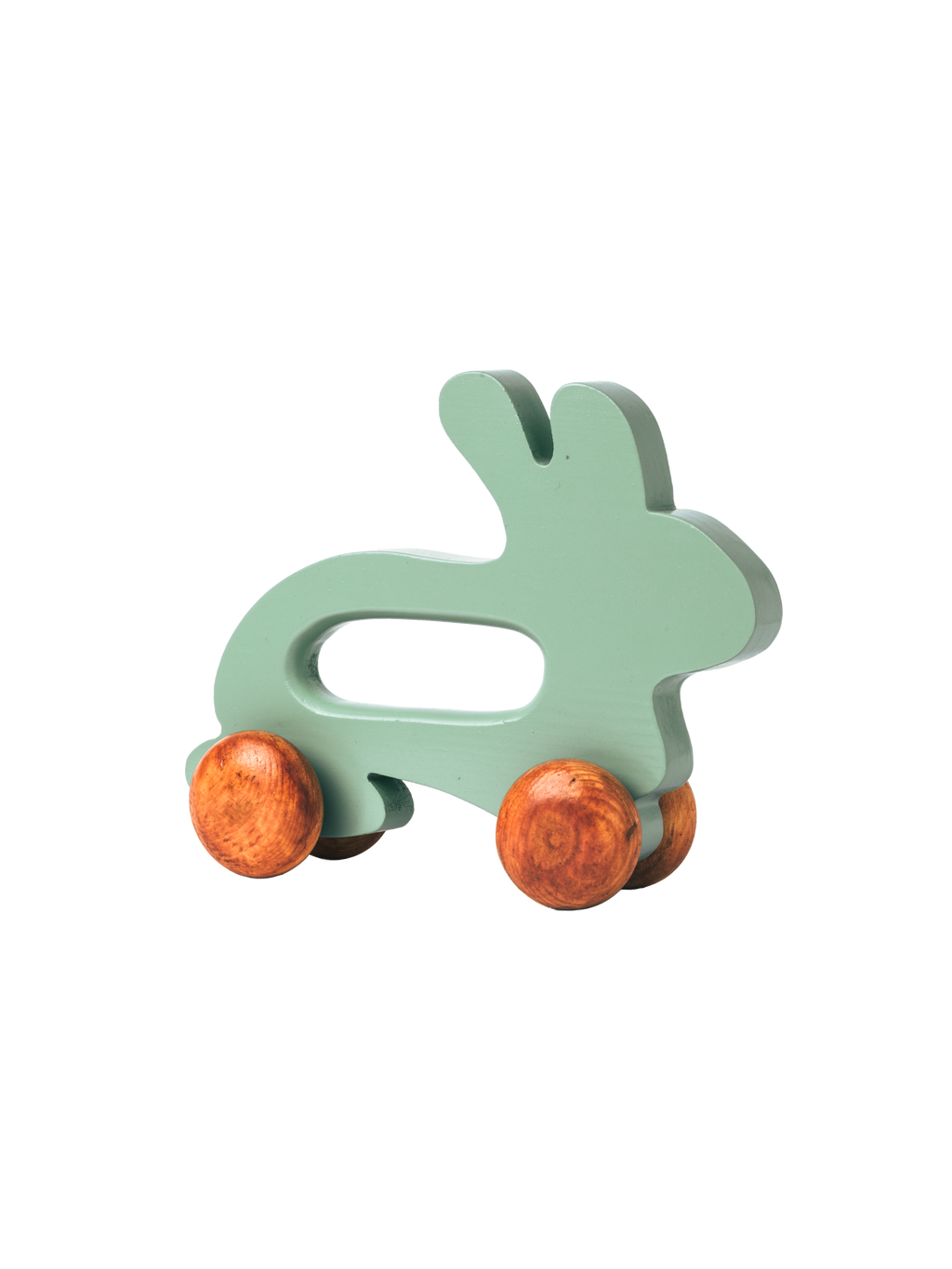 Wooden Bunny Push Toy On Wheels Green