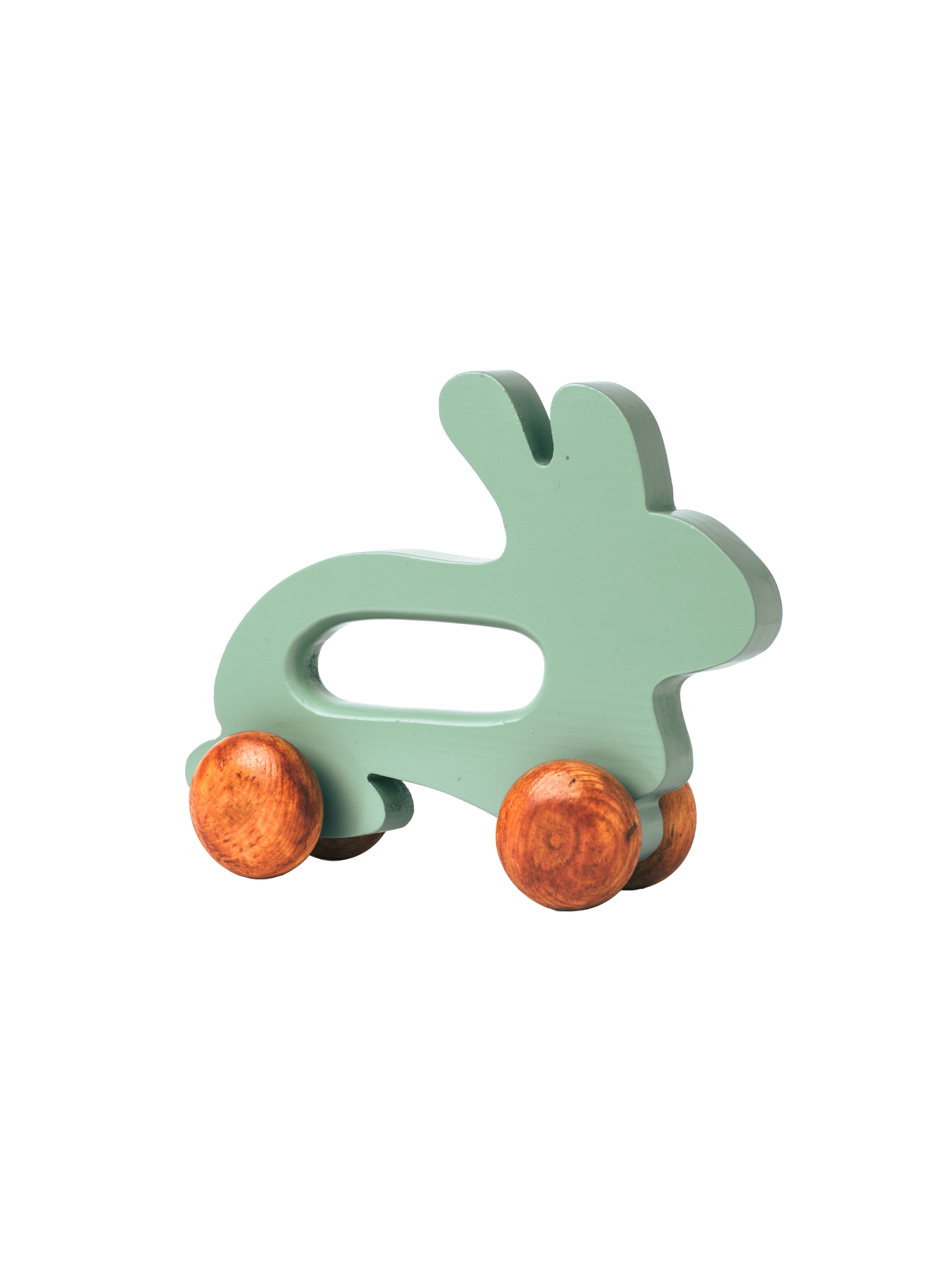 Wooden Bunny Push Toy On Wheels Green