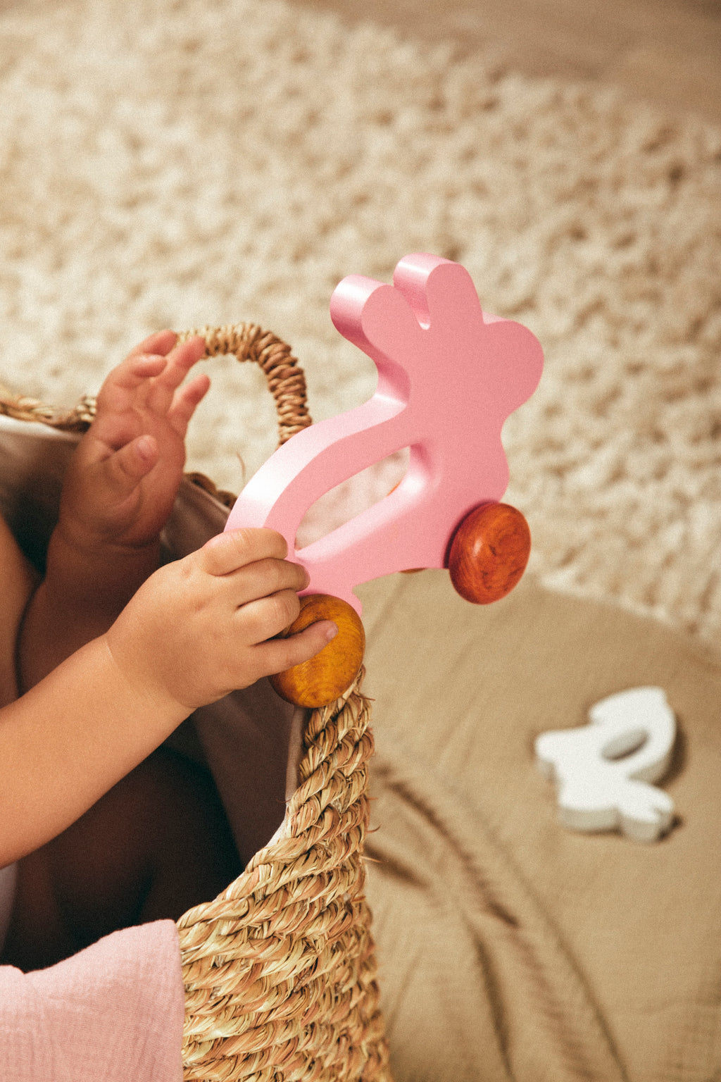 Wooden Bunny Push Toy On Wheels Pink