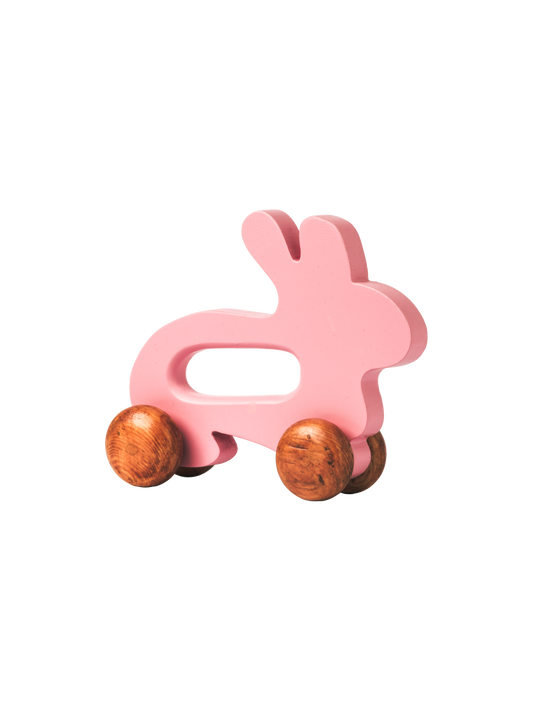 Wooden Bunny Push Toy On Wheels Pink