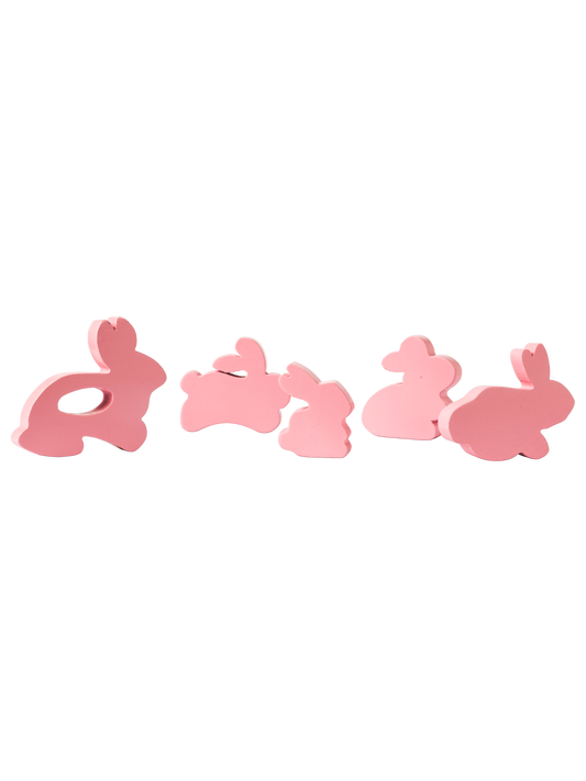 5 Piece Wooden Mini Bunnies Toy Pink
